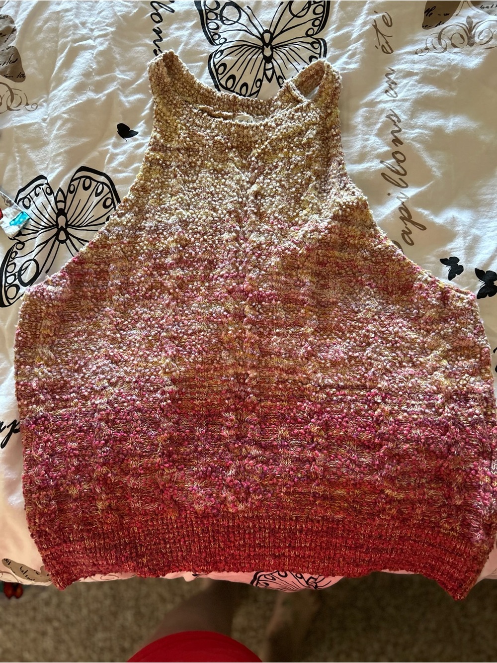 Pilcro Bouclé Knit Tank in Beige and Dusty Rose Blend